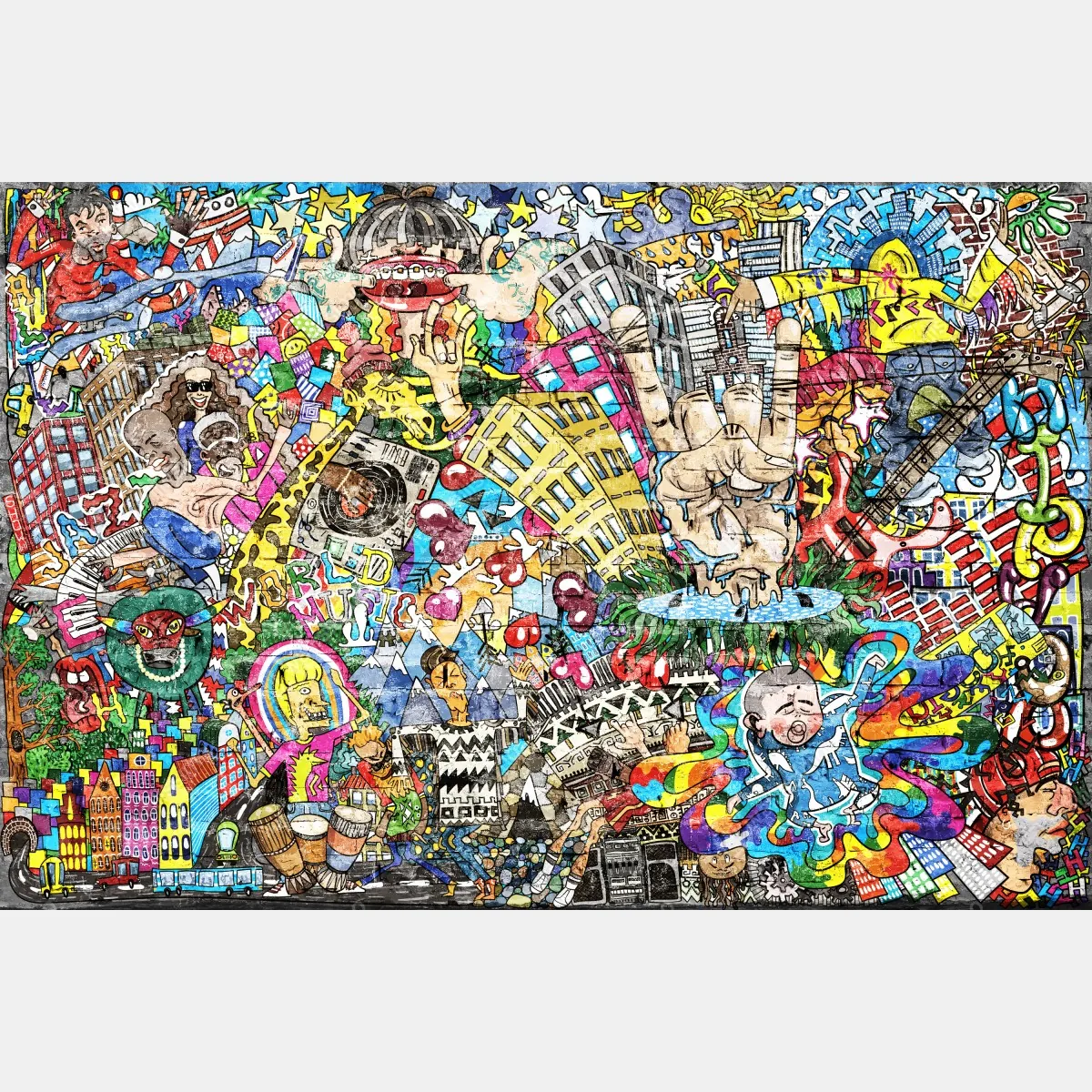 Fototapeta kolorowy miejski mural muzyczny – Wallissimo® Fototapeta kolorowy miejski mural muzyczny – Wallissimo®