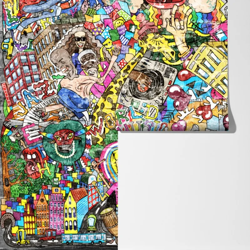 Fototapeta kolorowy miejski mural muzyczny – Wallissimo® Fototapeta kolorowy miejski mural muzyczny – Wallissimo®