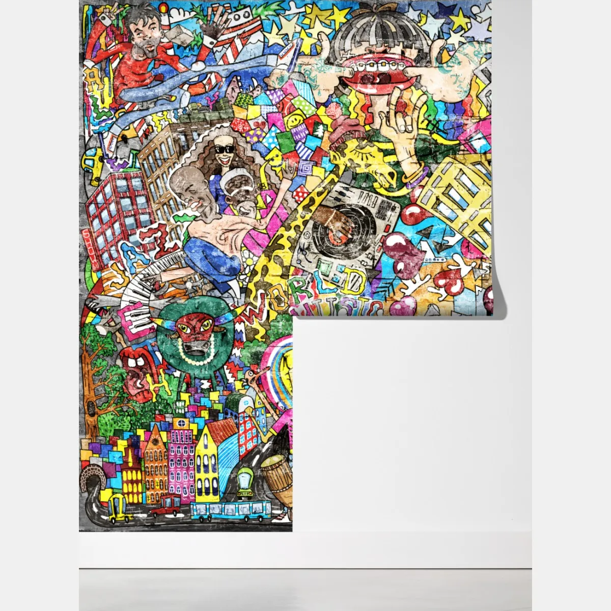 Fototapeta kolorowy miejski mural muzyczny – Wallissimo® Fototapeta kolorowy miejski mural muzyczny – Wallissimo®