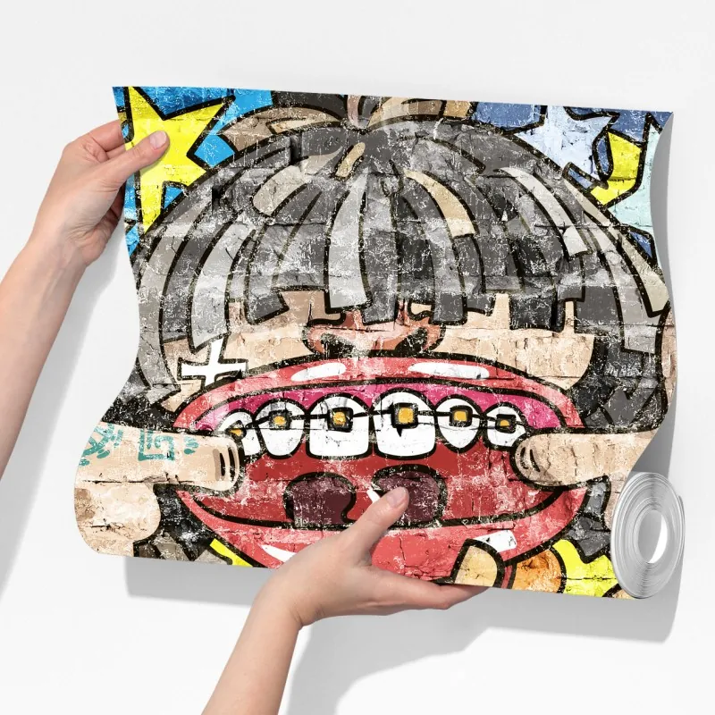 Fototapeta kolorowy mural graffiti z zabawną postacią – Wallissimo® Fototapeta kolorowy mural graffiti z zabawną postacią – Wallissimo®