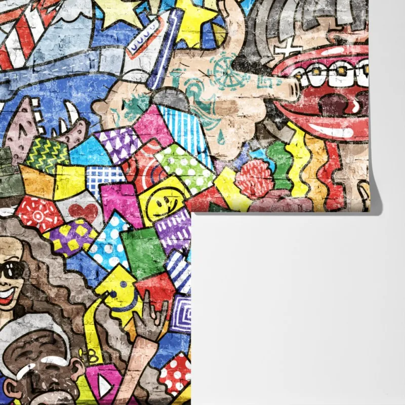 Fototapeta kolorowy mural graffiti z zabawną postacią – Wallissimo® Fototapeta kolorowy mural graffiti z zabawną postacią – Wallissimo®