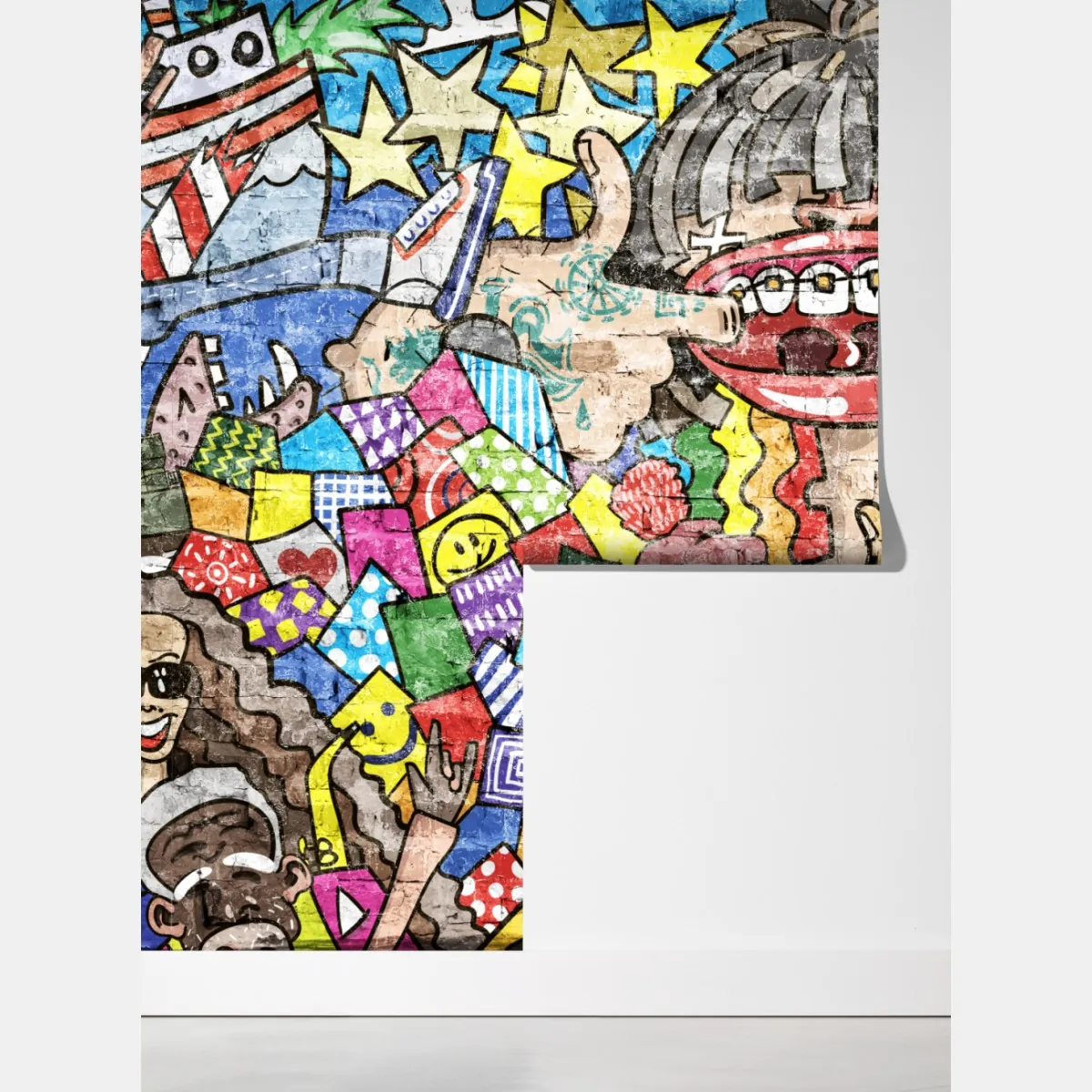 Fototapeta kolorowy mural graffiti z zabawną postacią – Wallissimo® Fototapeta kolorowy mural graffiti z zabawną postacią – Wallissimo®