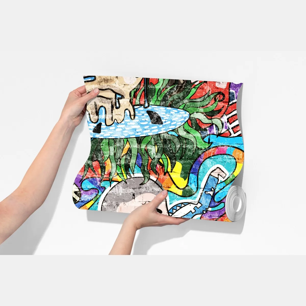 Fototapeta kolorowy mural graffiti ze śniącym dzieckiem – Wallissimo® Fototapeta kolorowy mural graffiti ze śniącym dzieckiem – Wallissimo®