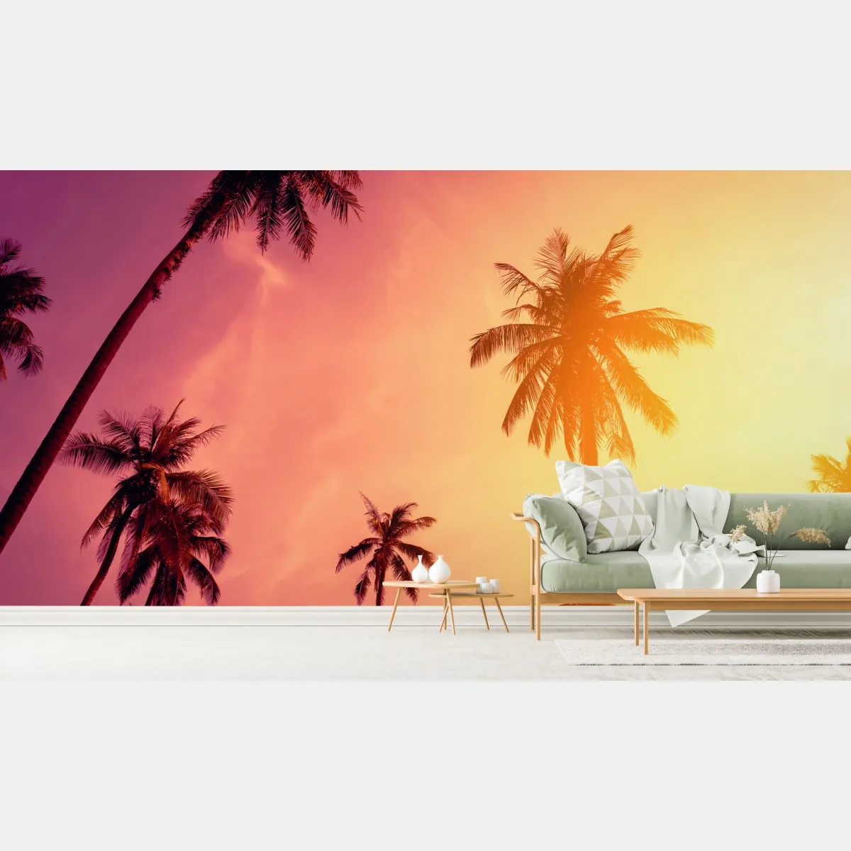 Fototapeta tropikalny zachód słońca z palmami – Wallissimo® Fototapeta tropikalny zachód słońca z palmami – Wallissimo®