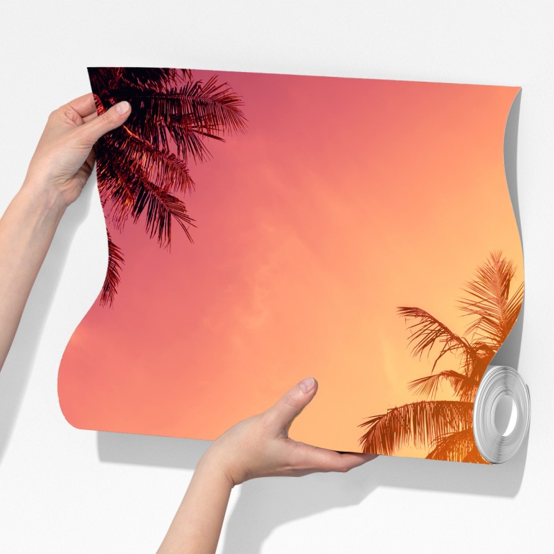 Fototapeta tropikalny zachód słońca z palmami – Wallissimo® Fototapeta tropikalny zachód słońca z palmami – Wallissimo®