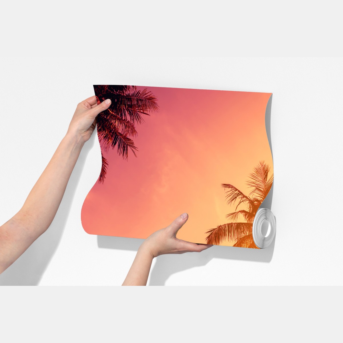 Fototapeta tropikalny zachód słońca z palmami – Wallissimo® Fototapeta tropikalny zachód słońca z palmami – Wallissimo®