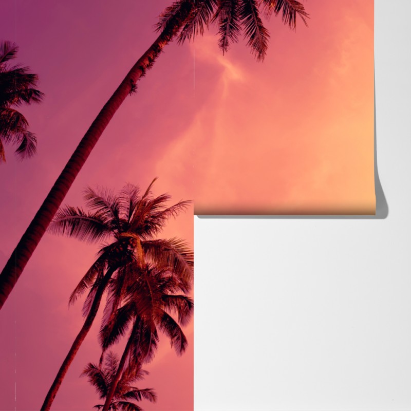 Fototapeta tropikalny zachód słońca z palmami – Wallissimo® Fototapeta tropikalny zachód słońca z palmami – Wallissimo®