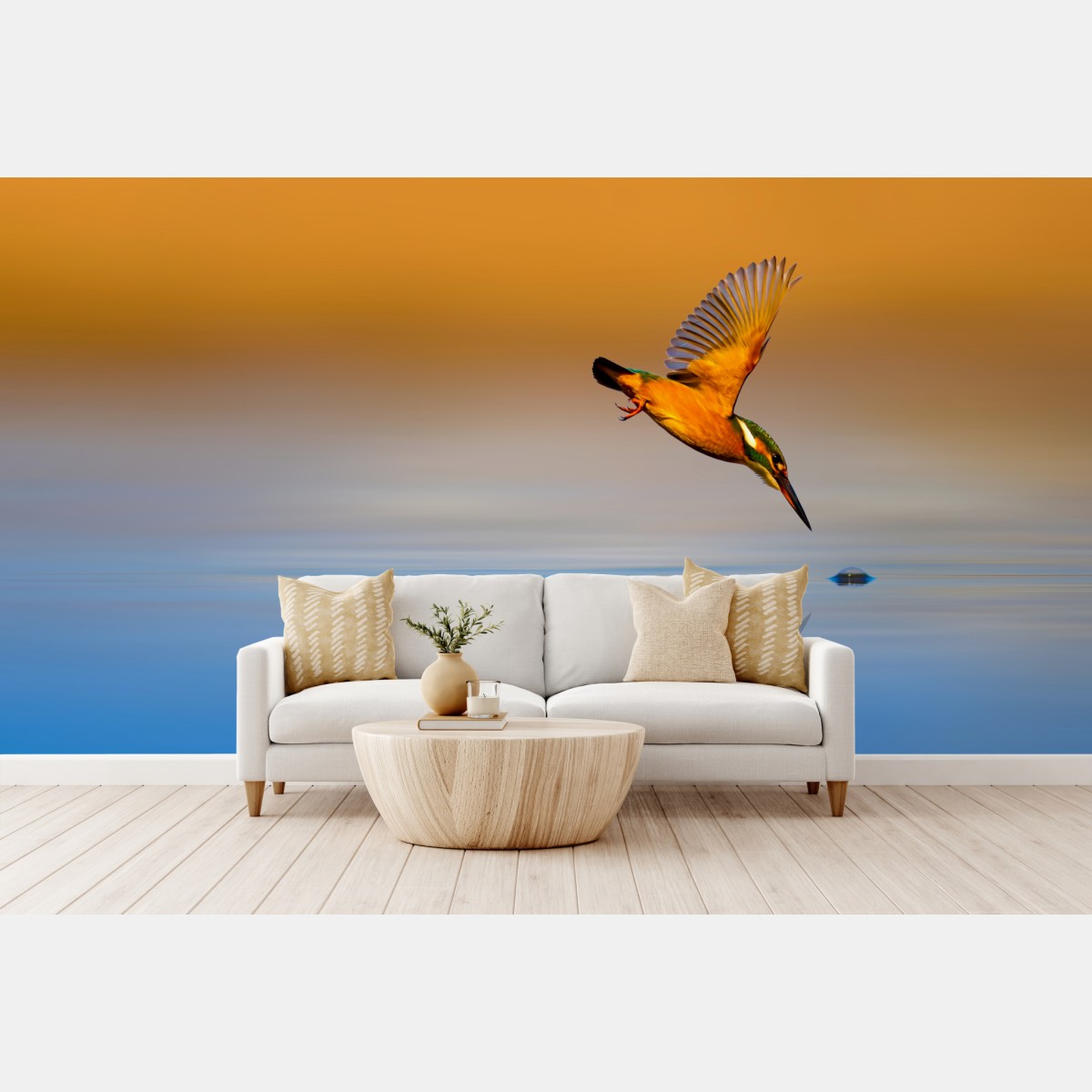 Wall mural kingfisher diving over reflective water