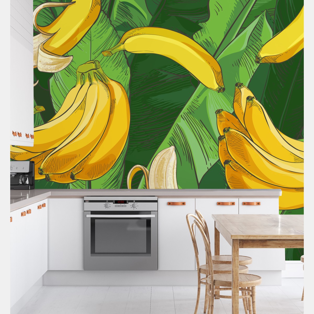 Wall mural tropical banana pattern with banana leaves