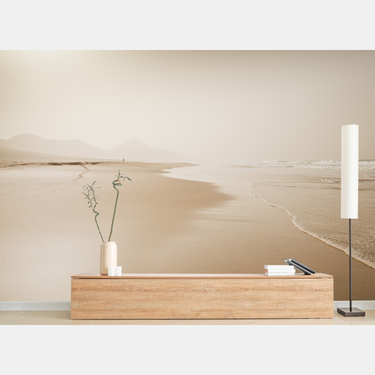 Wall mural serene sepia beachscape