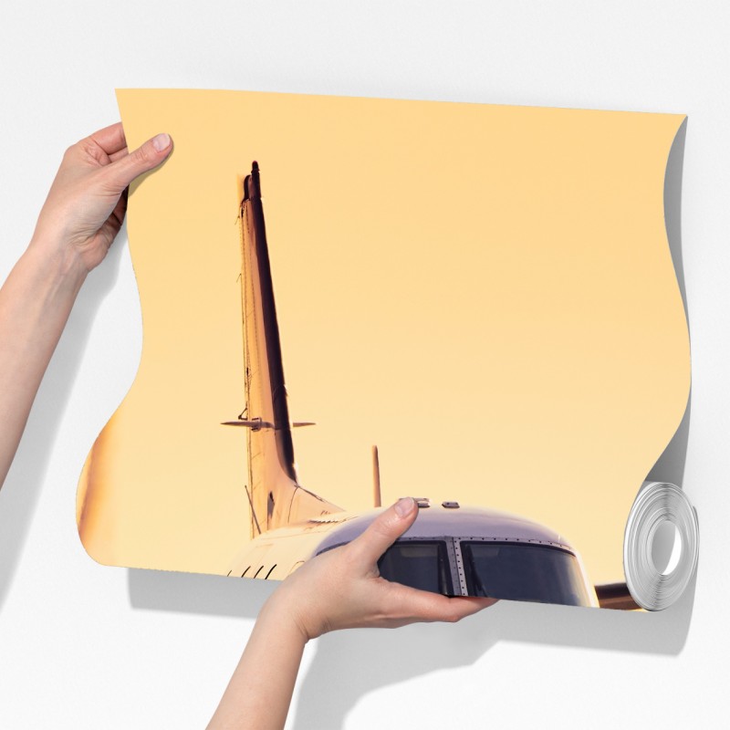 Fototapeta dwusilnikowy turboprop na złotym pasie startowym – Wallissimo® Fototapeta dwusilnikowy turboprop na złotym pasie startowym – Wallissimo®