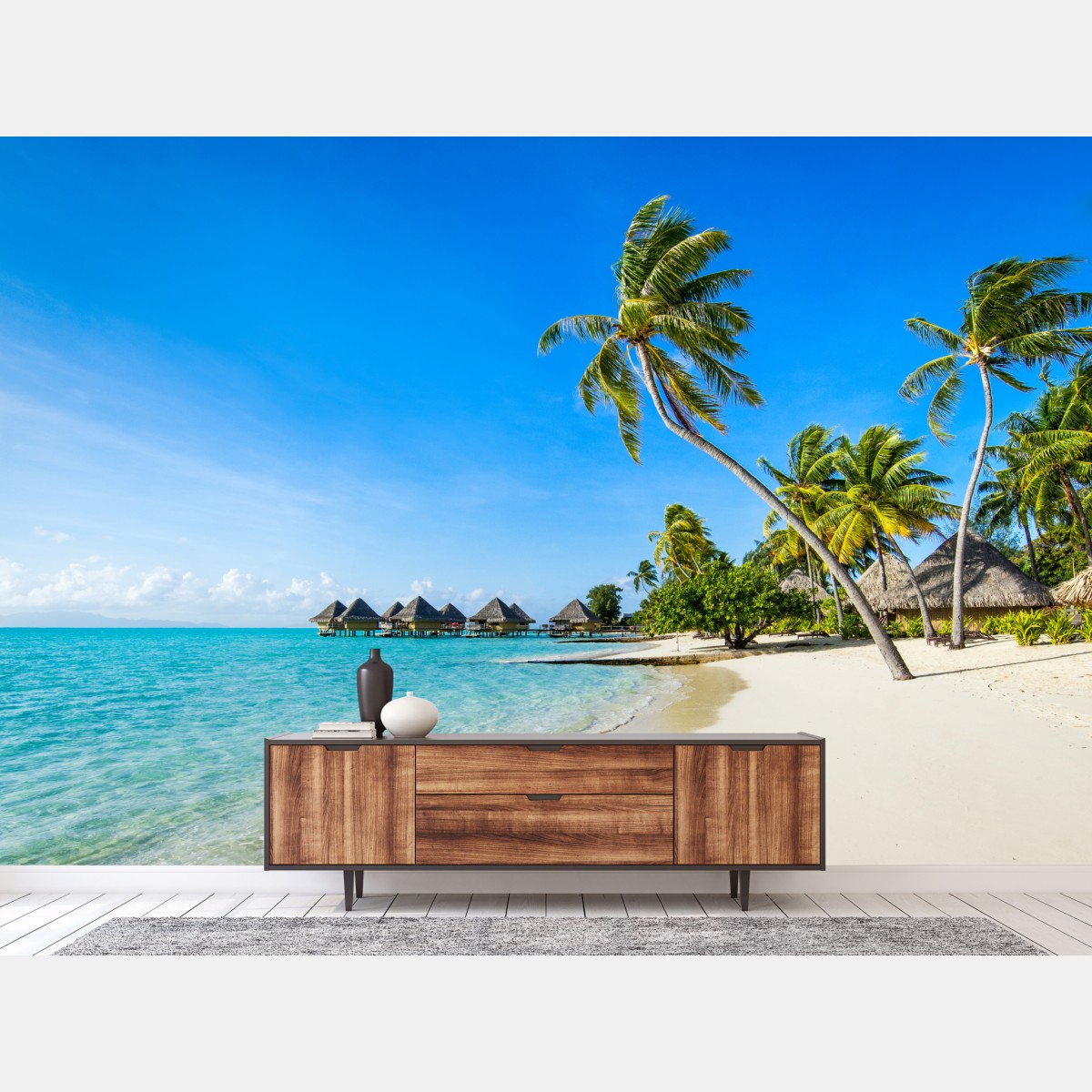Wall mural tropical turquoise beach with palm trees