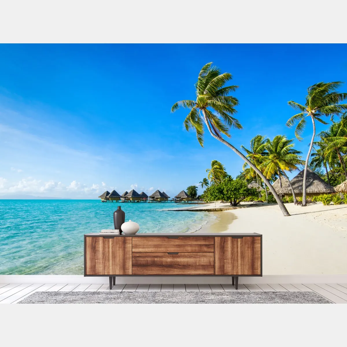 Fototapeta tropikalna turkusowa plaża z palmami – Wallissimo® Fototapeta tropikalna turkusowa plaża z palmami – Wallissimo®