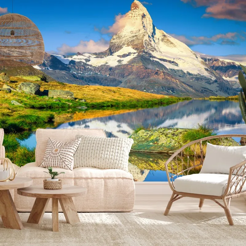 Fototapeta majestatyczny Matterhorn odbity w alpejskim jeziorze