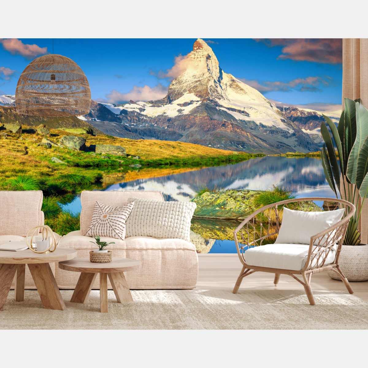 Wall mural majestic Matterhorn reflected in alpine lake