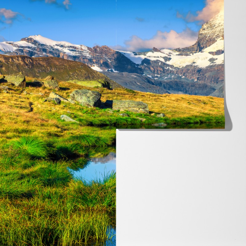 Fototapeta majestatyczny Matterhorn odbity w alpejskim jeziorze – Wallissimo® Fototapeta majestatyczny Matterhorn odbity w alpejskim jeziorze – Wallissimo®