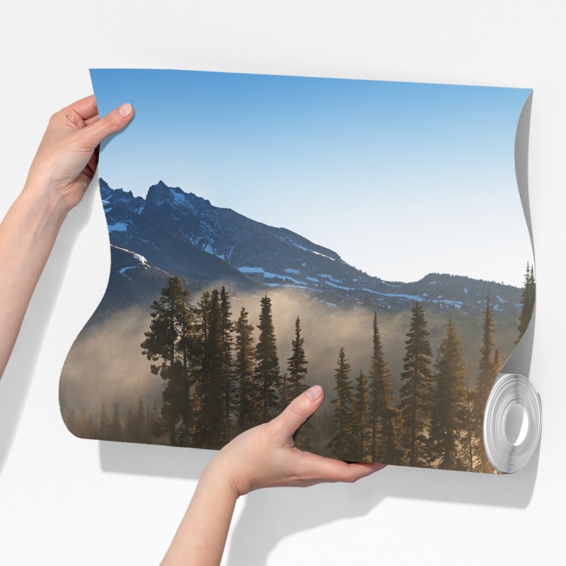 Fototapeta mglisty wschód słońca nad górami z odbiciem – Wallissimo® Fototapeta mglisty wschód słońca nad górami z odbiciem – Wallissimo®