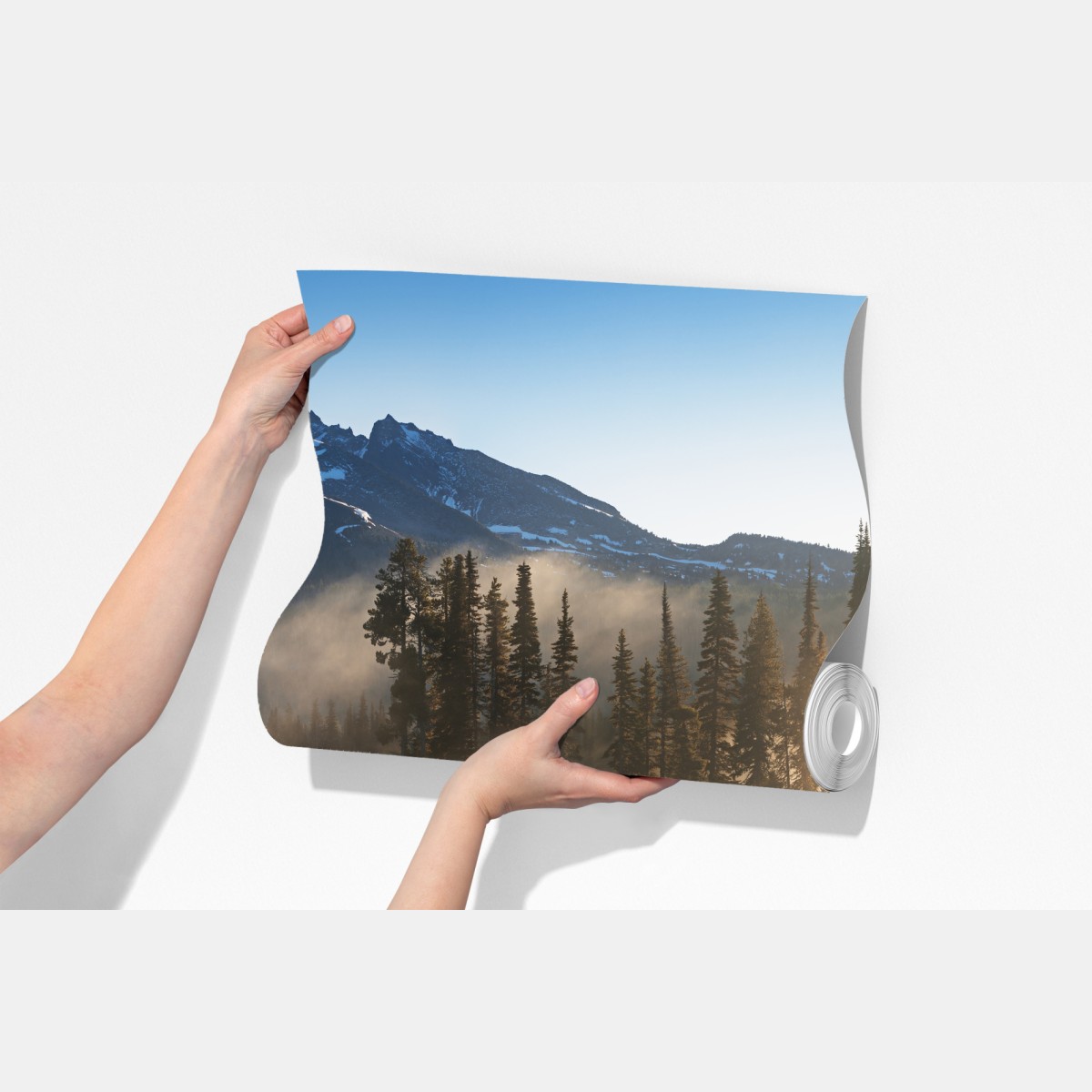 Fototapeta mglisty wschód słońca nad górami z odbiciem – Wallissimo® Fototapeta mglisty wschód słońca nad górami z odbiciem – Wallissimo®