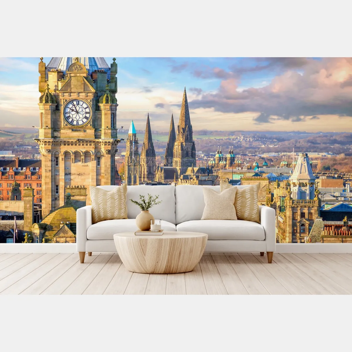 Fototapeta Edynburg panorama z zamkiem i wieżą zegarową – Wallissimo® Fototapeta Edynburg panorama z zamkiem i wieżą zegarową – Wallissimo®