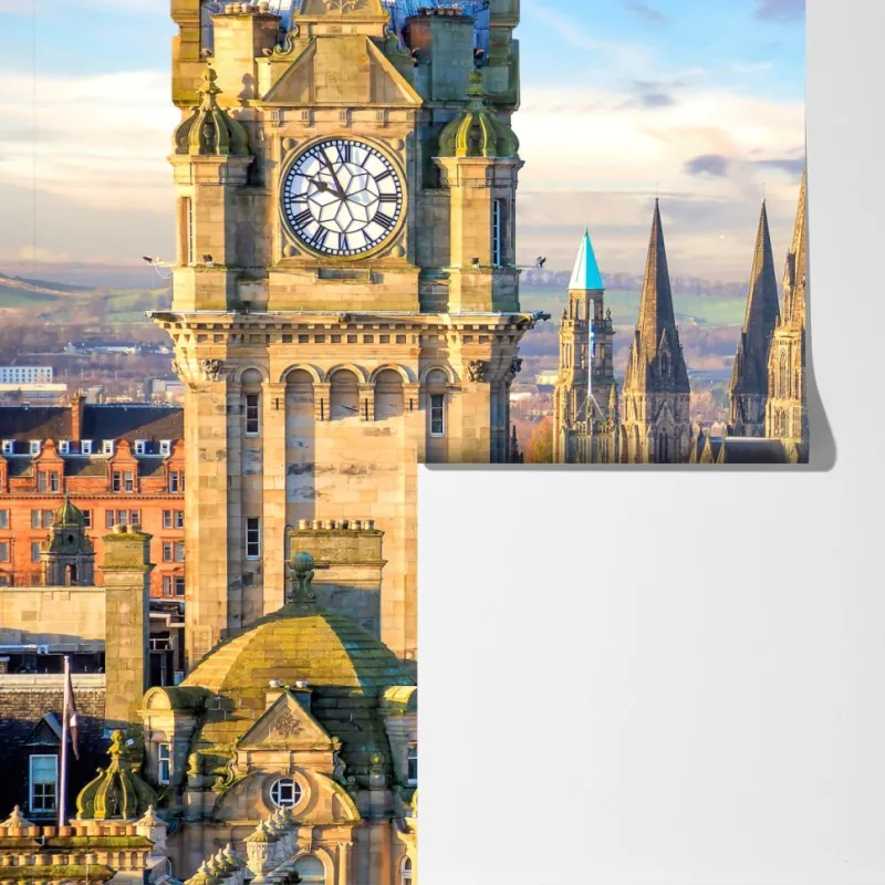 Fototapeta Edynburg panorama z zamkiem i wieżą zegarową – Wallissimo® Fototapeta Edynburg panorama z zamkiem i wieżą zegarową – Wallissimo®