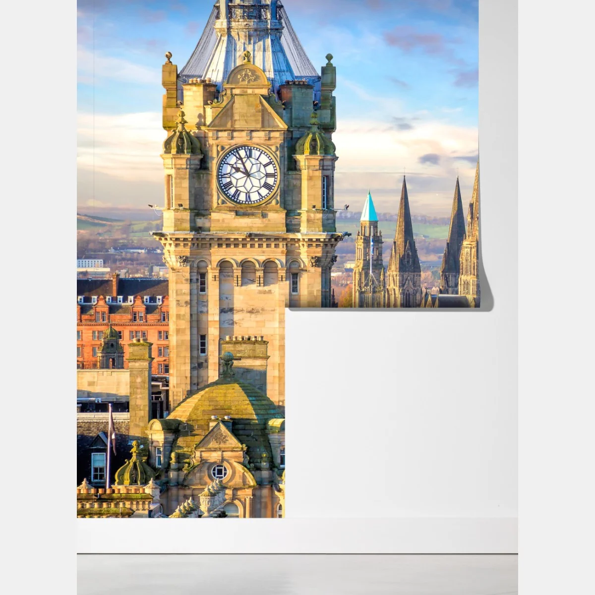 Fototapeta Edynburg panorama z zamkiem i wieżą zegarową – Wallissimo® Fototapeta Edynburg panorama z zamkiem i wieżą zegarową – Wallissimo®