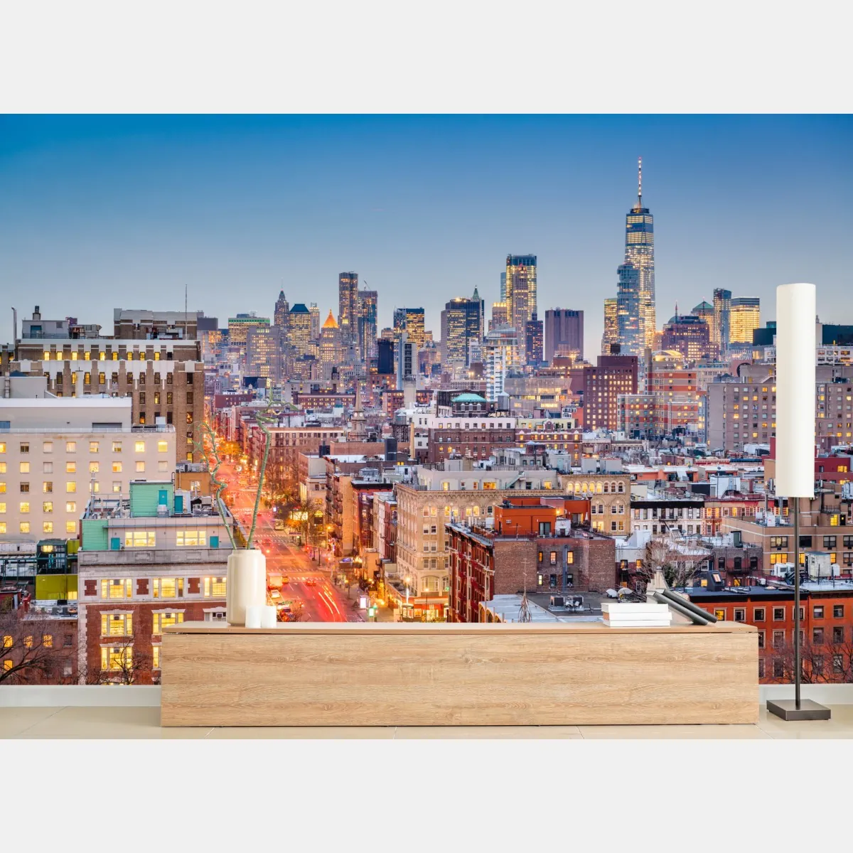 Fototapeta Nowy Jork panorama miasta o zmierzchu – Wallissimo® Fototapeta Nowy Jork panorama miasta o zmierzchu – Wallissimo®