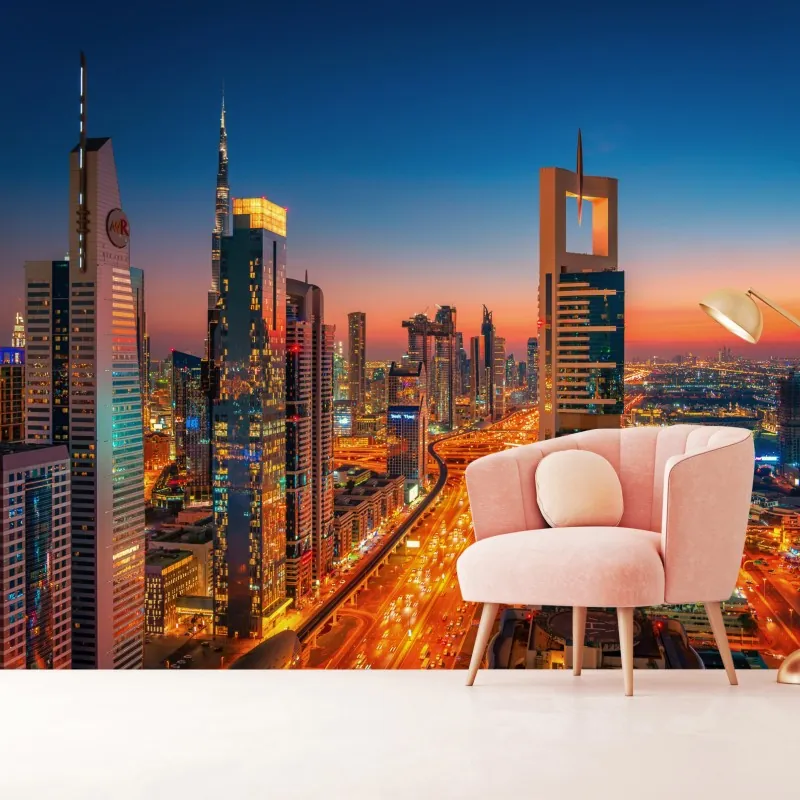 Fototapeta panorama Dubaju o zmierzchu