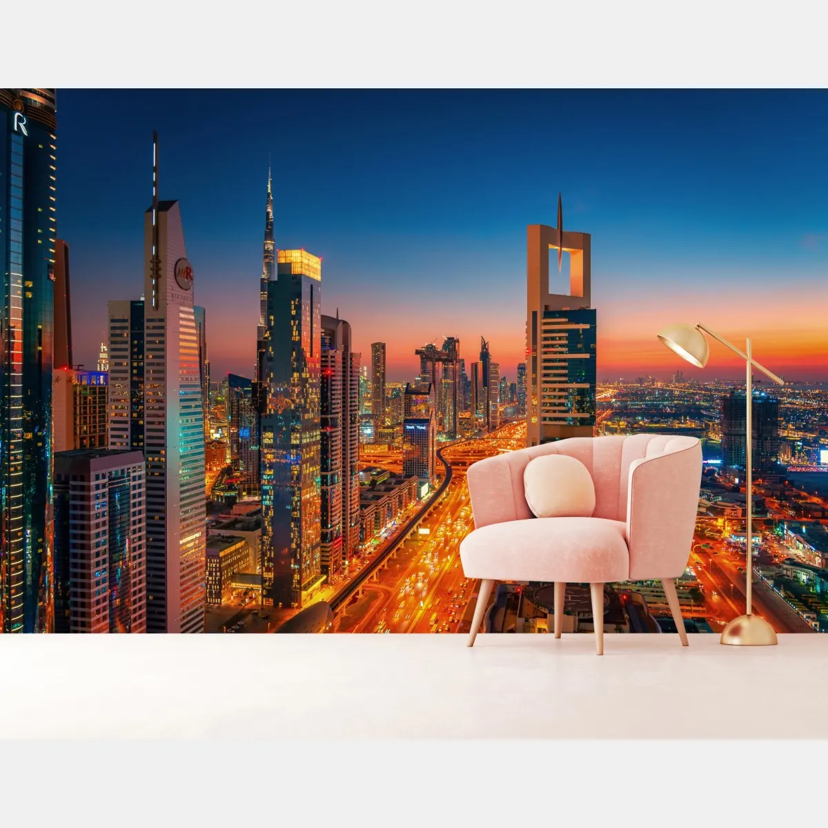 Fototapeta panorama Dubaju o zmierzchu – Wallissimo® Fototapeta panorama Dubaju o zmierzchu – Wallissimo®
