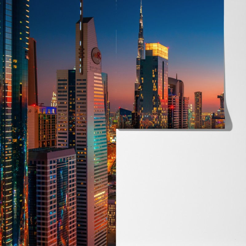Fototapeta panorama Dubaju o zmierzchu – Wallissimo® Fototapeta panorama Dubaju o zmierzchu – Wallissimo®