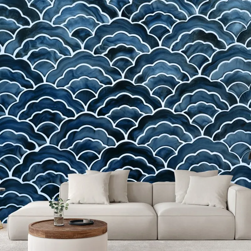 Fototapeta japoński niebieski wzór seigaiha