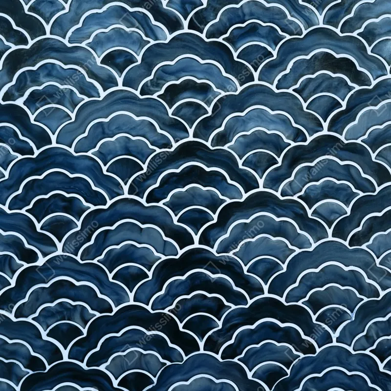 Fototapeta japoński niebieski wzór seigaiha – Wallissimo® Fototapeta japoński niebieski wzór seigaiha – Wallissimo®
