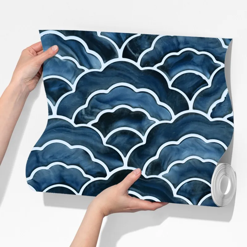 Fototapeta japoński niebieski wzór seigaiha – Wallissimo® Fototapeta japoński niebieski wzór seigaiha – Wallissimo®