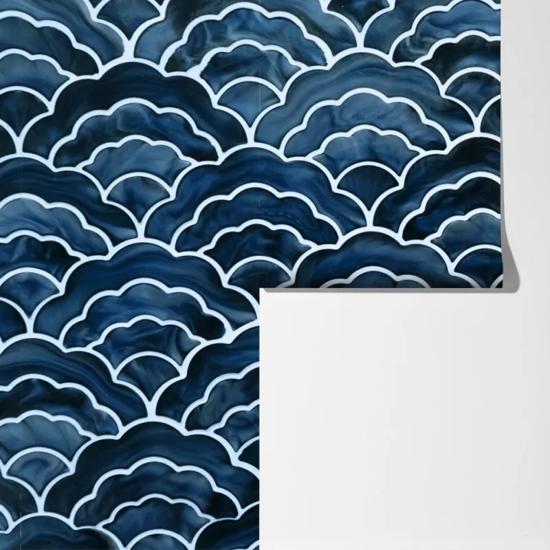 Fototapeta japoński niebieski wzór seigaiha – Wallissimo® Fototapeta japoński niebieski wzór seigaiha – Wallissimo®