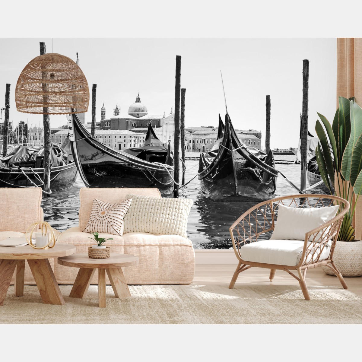 Wall mural moored gondolas in Venice