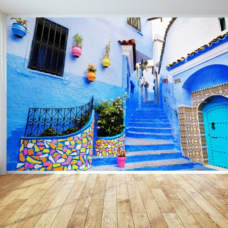 Fototapeta niebieska uliczka w Chefchaouen