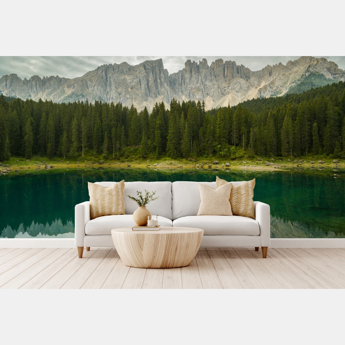 Wall mural serene reflection at Lago di Carezza, Dolomites