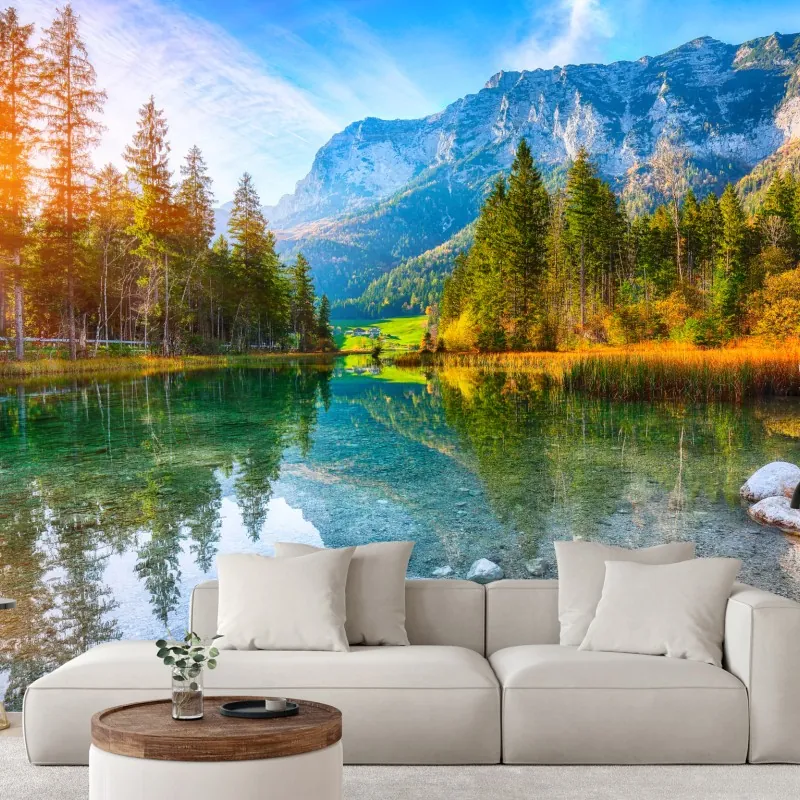 Fototapeta jezioro Hintersee jesienny zachód i odbicie – Wallissimo® Fototapeta jezioro Hintersee jesienny zachód i odbicie – Wallissimo®