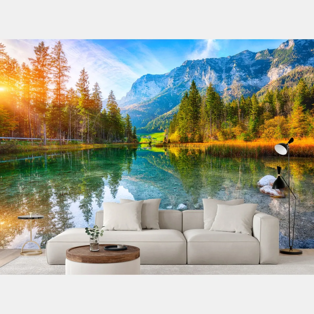 Fototapeta jezioro Hintersee jesienny zachód i odbicie – Wallissimo® Fototapeta jezioro Hintersee jesienny zachód i odbicie – Wallissimo®