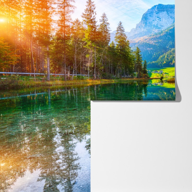 Fototapeta jezioro Hintersee jesienny zachód i odbicie – Wallissimo® Fototapeta jezioro Hintersee jesienny zachód i odbicie – Wallissimo®