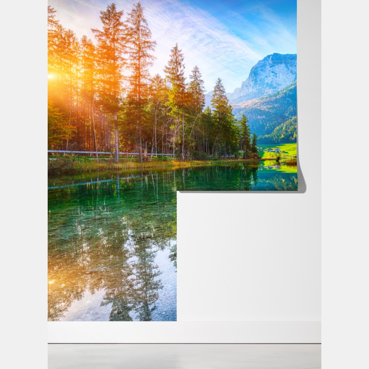 Fototapeta jezioro Hintersee jesienny zachód i odbicie – Wallissimo® Fototapeta jezioro Hintersee jesienny zachód i odbicie – Wallissimo®