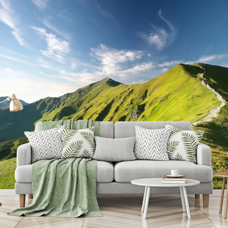 Fototapeta słoneczny grzbiet górski ze ścieżką