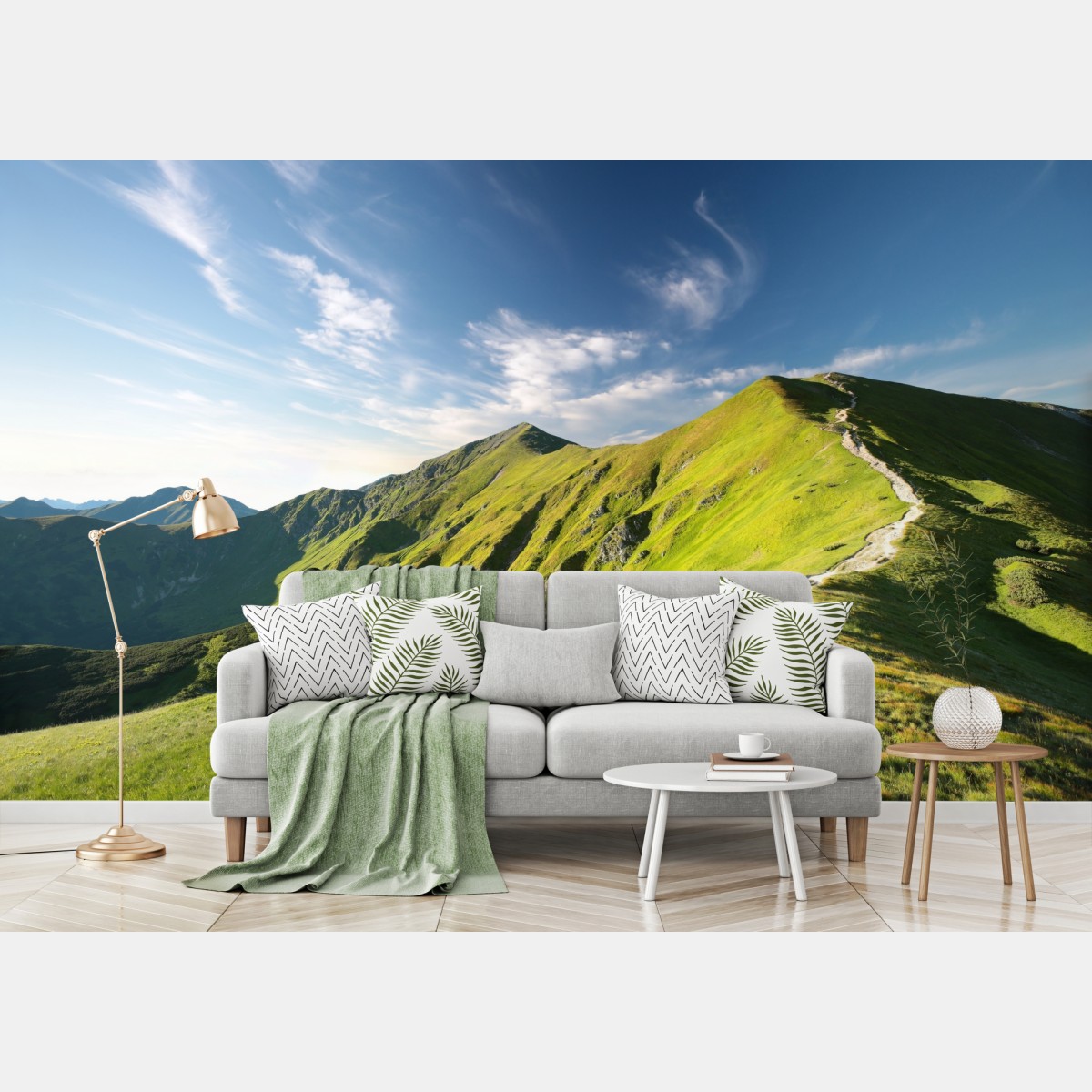 Wall mural sunlit mountain ridge trail