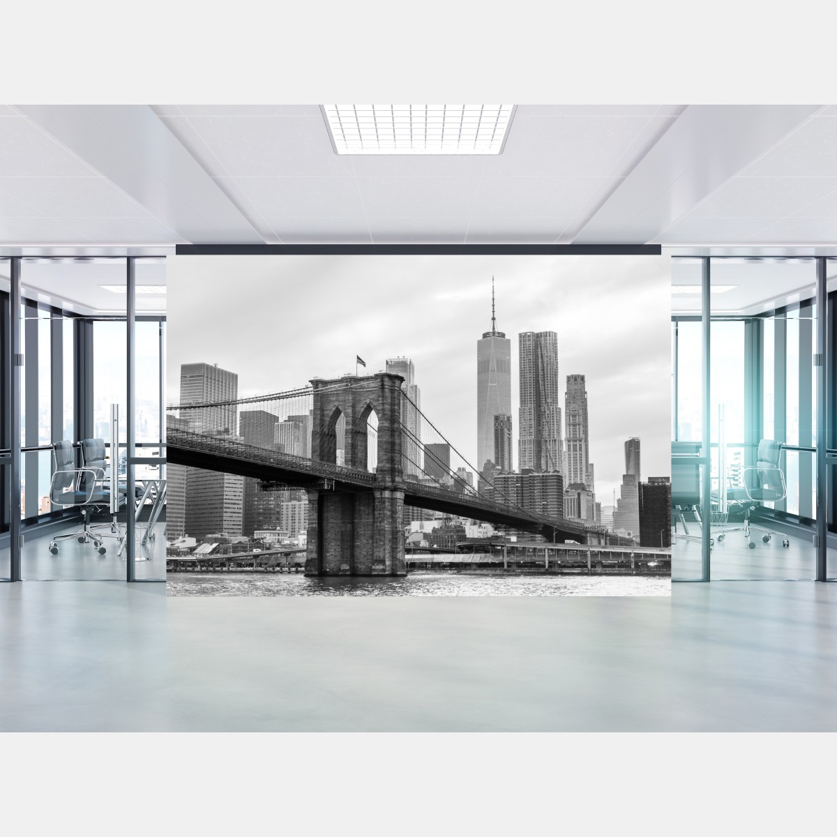 Wall mural Brooklyn Bridge and New York skyline in grayscale