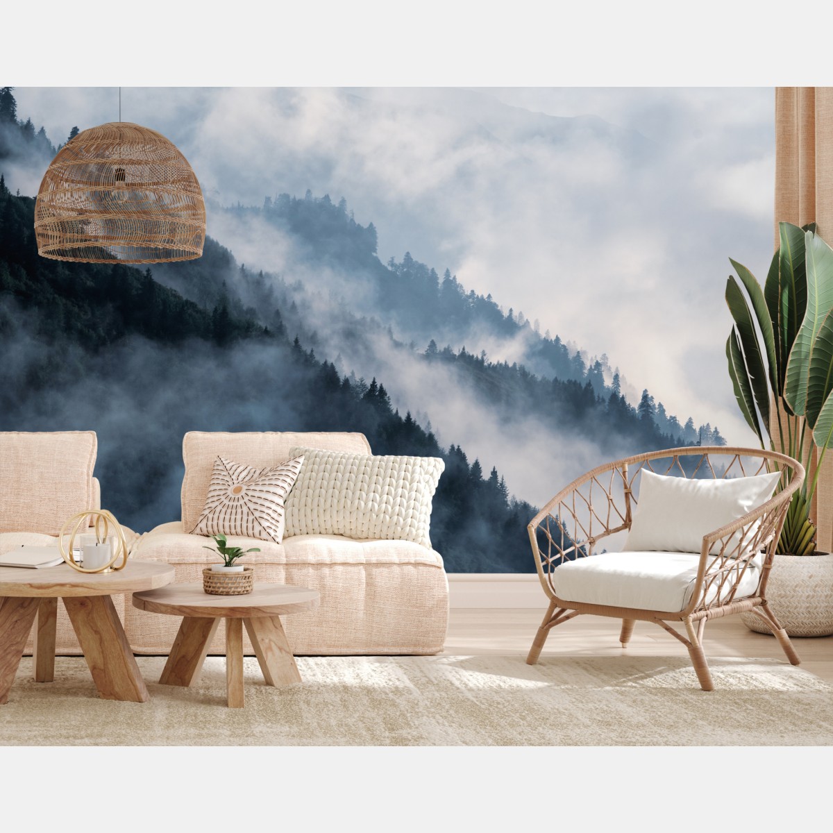 Wall mural mist-covered mountain ridges