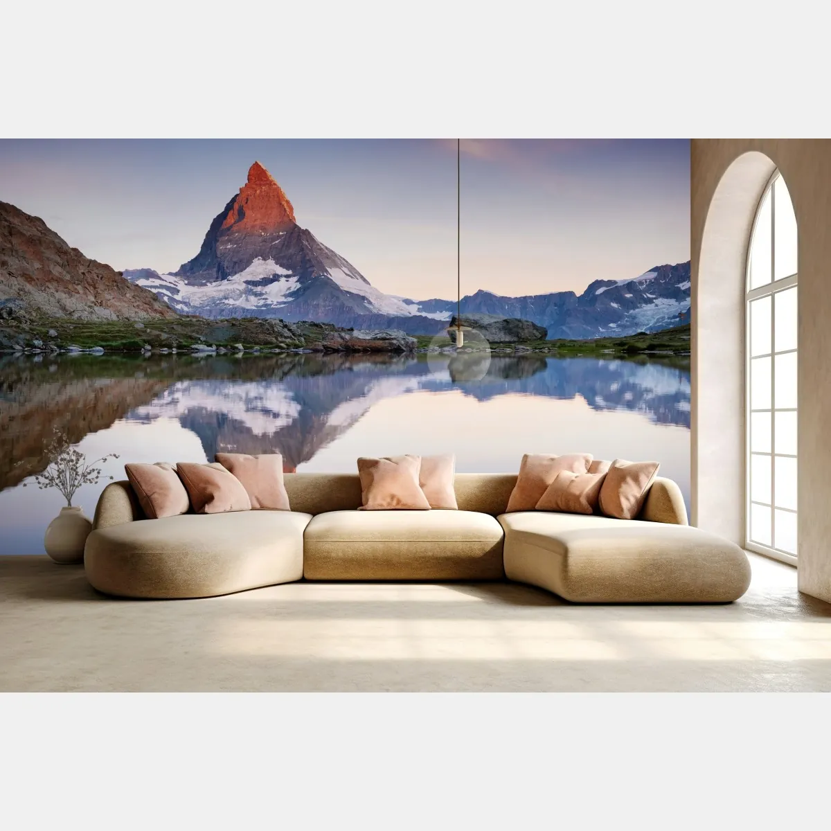 Fototapeta Matterhorn o wschodzie słońca nad alpejskim jeziorem – Wallissimo® Fototapeta Matterhorn o wschodzie słońca nad alpejskim jeziorem – Wallissimo®