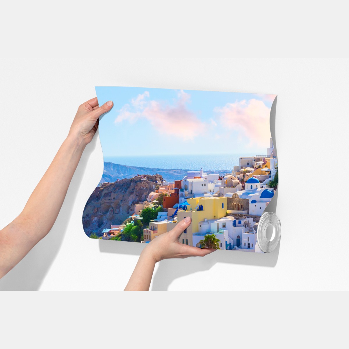 Fototapeta Santorini niebieskie kopuły i białe domy – Wallissimo® Fototapeta Santorini niebieskie kopuły i białe domy – Wallissimo®