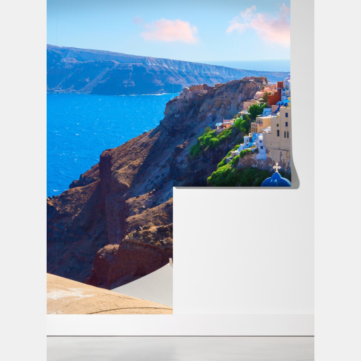Fototapeta Santorini niebieskie kopuły i białe domy – Wallissimo® Fototapeta Santorini niebieskie kopuły i białe domy – Wallissimo®