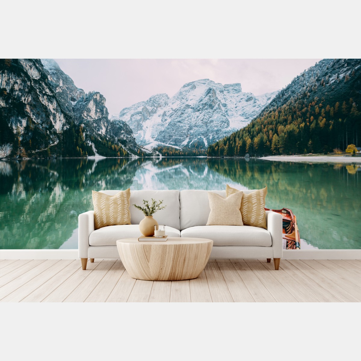 Wall mural tranquil reflections at Pragser Wildsee