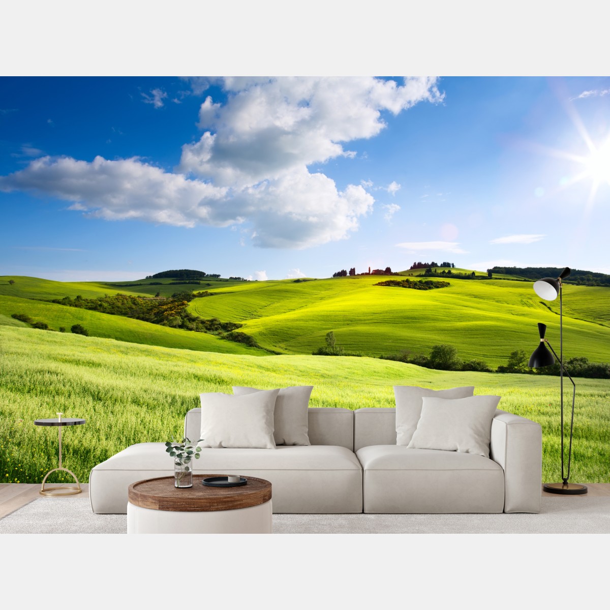 Wall mural Tuscany rolling hills at sunset