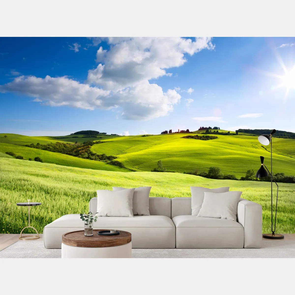 Fototapeta Toskania zielone wzgórza o zachodzie słońca – Wallissimo® Fototapeta Toskania zielone wzgórza o zachodzie słońca – Wallissimo®